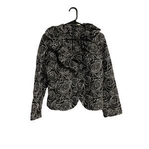 Samuel Dong Black Blouse with White embroidered roses-small